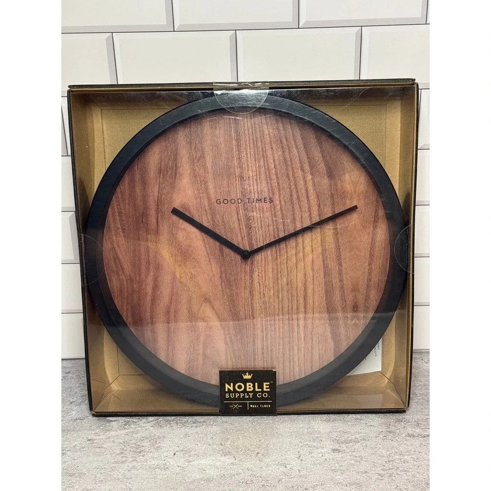 Noble‎ Supply Co Wall Clock Wood Grain Face Black Frame Bell & Curfew Good Times